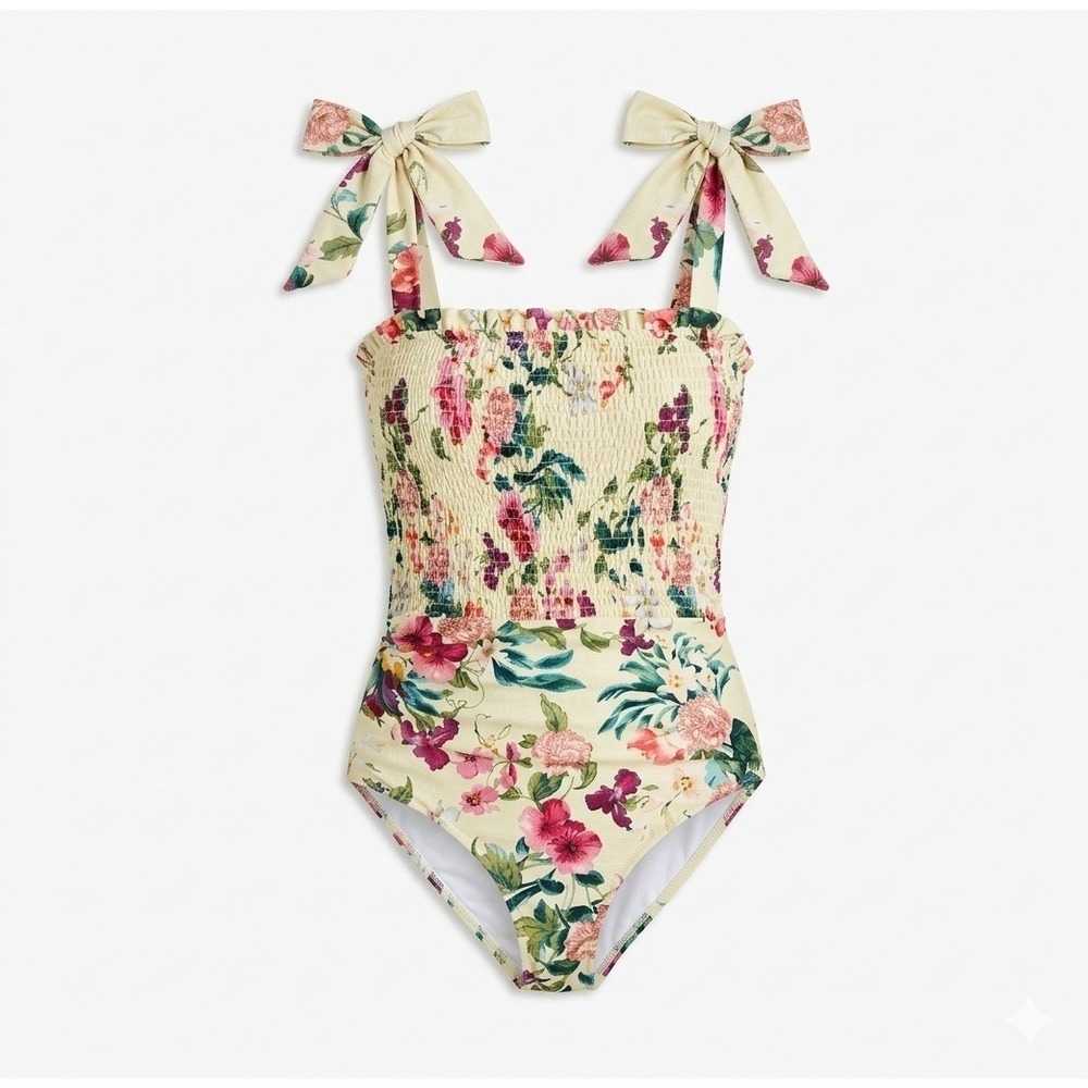 FARM Rio Yellow Floral Smocked One-Piece Swimsuit